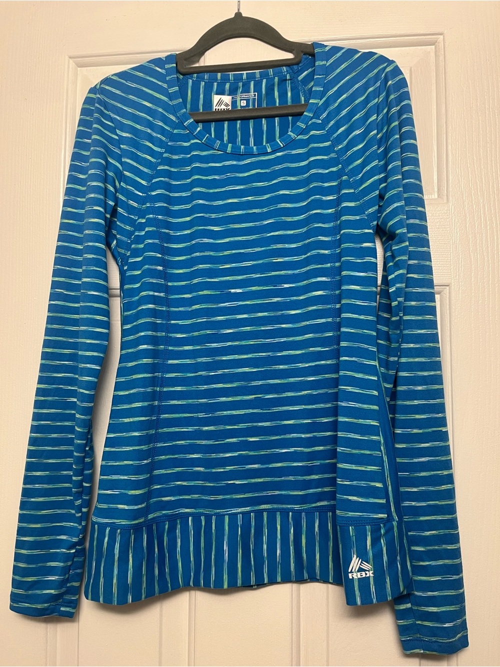 RBX Blue and Teal Striped Long Sleeve Performance Top